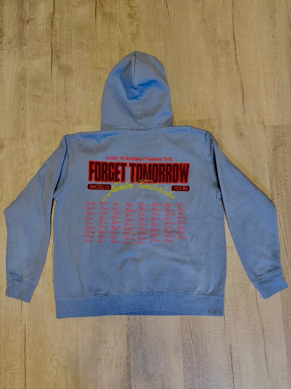 Justin Timberlake The Forget Tomorrow World Tour Hoodie Blue Merch Band Tee Sz L